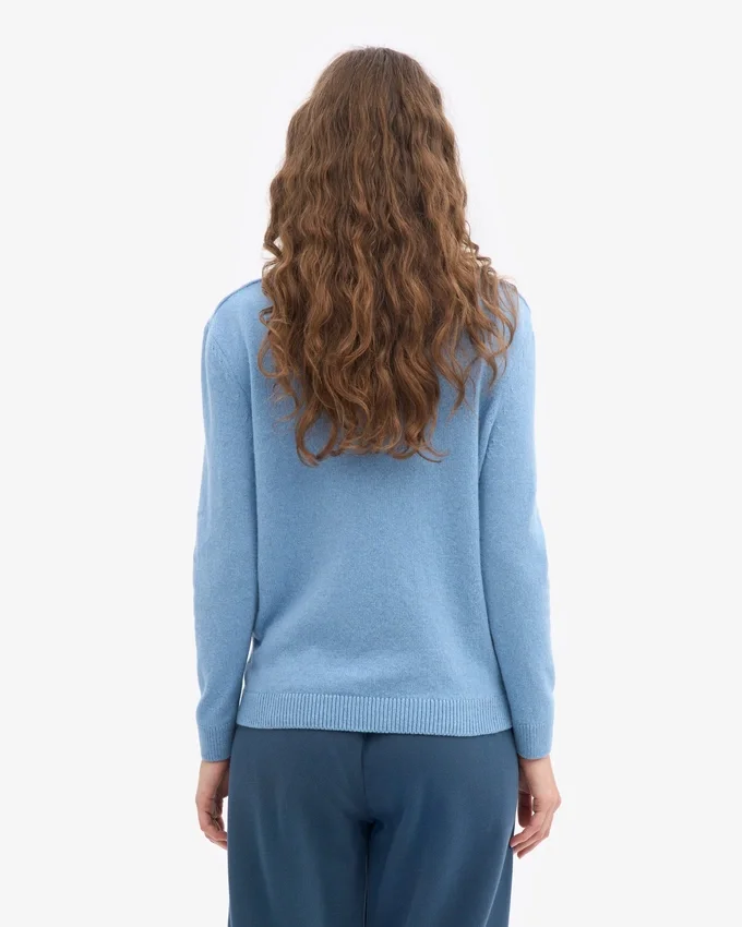 Jersey clásico de lana merina para mujer - Azul mar