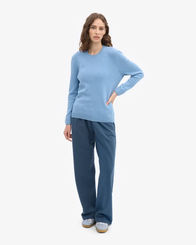 Jersey clásico de lana merina para mujer - Azul mar