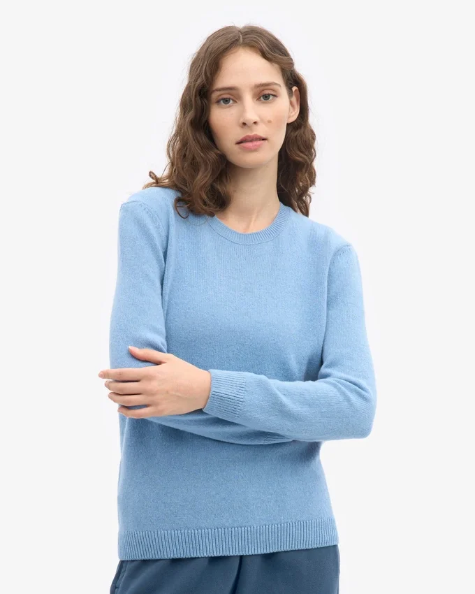 Jersey clásico de lana merina para mujer - Azul mar
