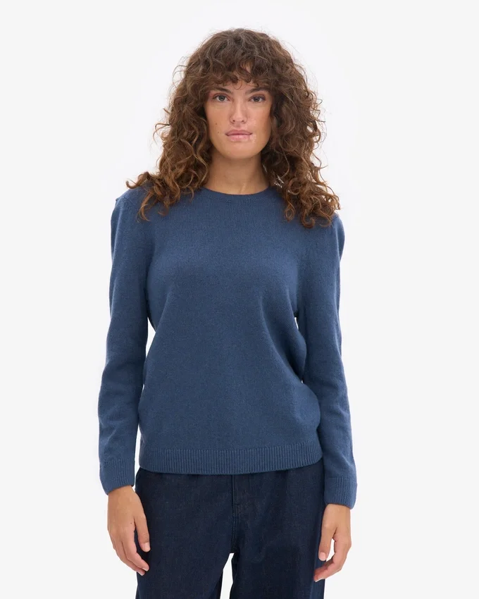 Jersey clásico de lana merina para mujer - Azul petróleo