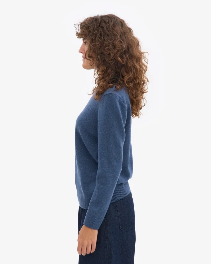 Jersey clásico de lana merina para mujer - Azul petróleo