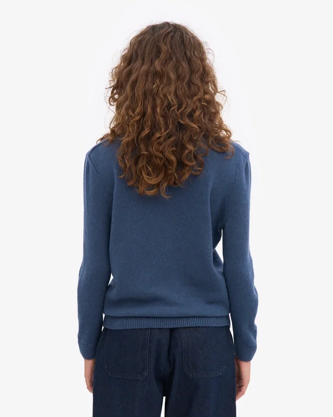 Jersey clásico de lana merina para mujer - Azul petróleo