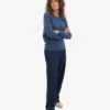 Jersey clásico de lana merina para mujer - Azul petróleo
