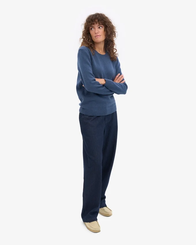 Jersey clásico de lana merina para mujer - Azul petróleo