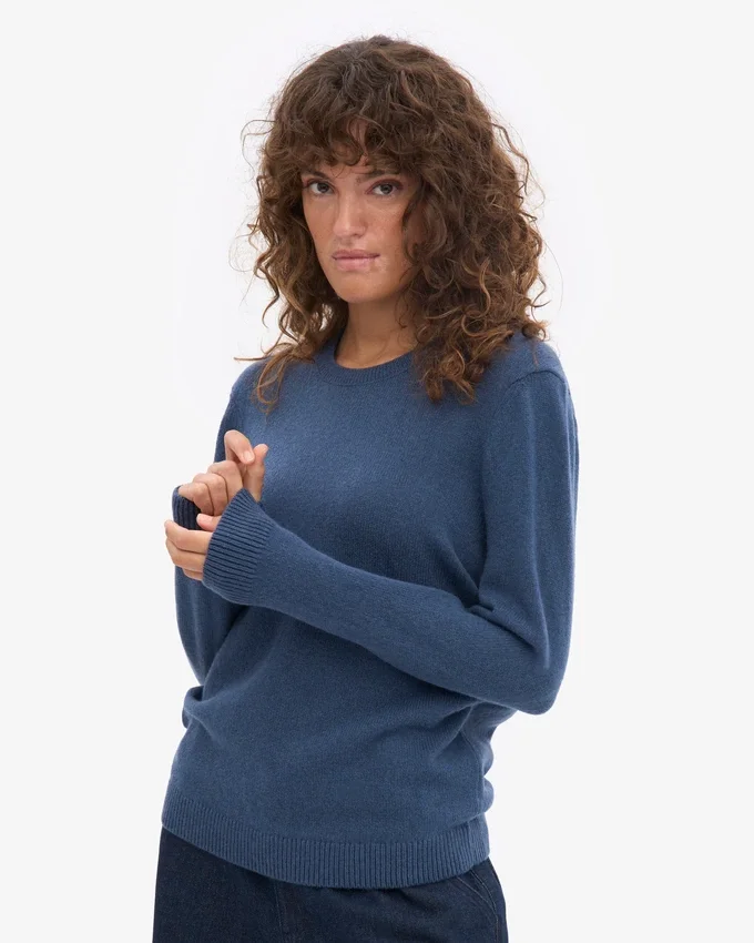Jersey clásico de lana merina para mujer - Azul petróleo