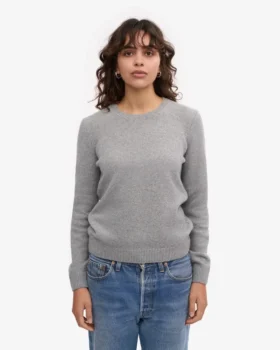 Jersey clásico de lana merina para mujer – Gris jaspeado