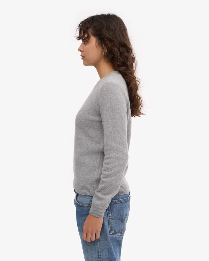 Jersey clásico de lana merina para mujer - Gris jaspeado