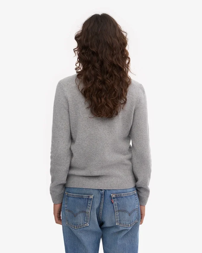Jersey clásico de lana merina para mujer - Gris jaspeado
