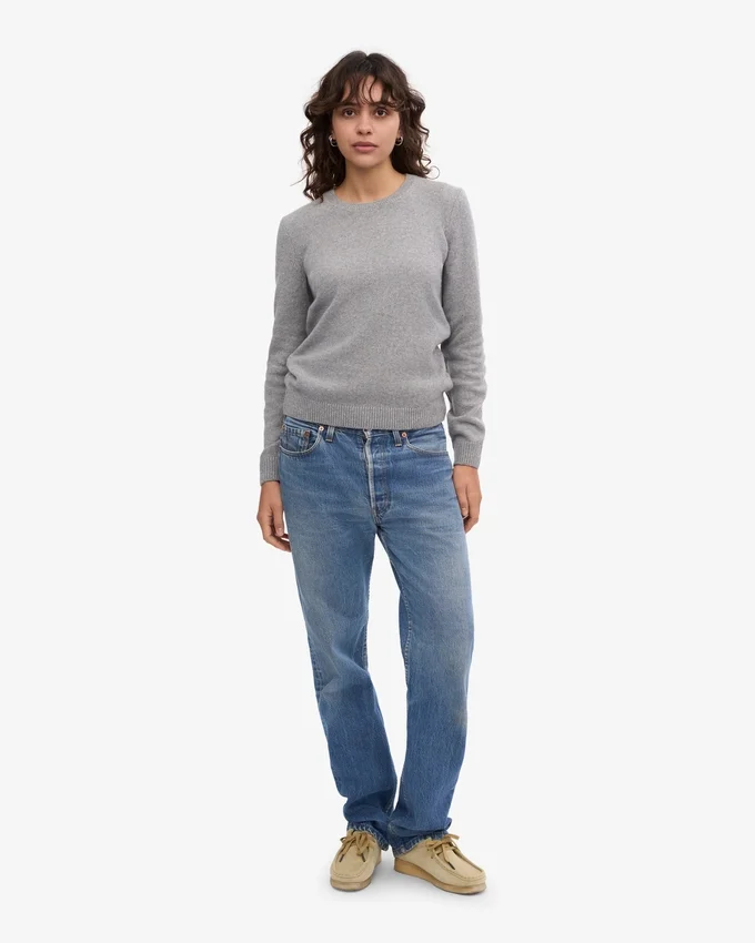 Jersey clásico de lana merina para mujer - Gris jaspeado