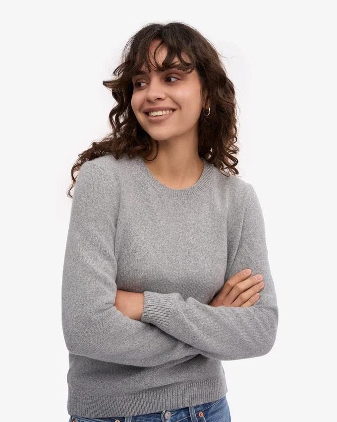 Jersey clásico de lana merina para mujer - Gris jaspeado