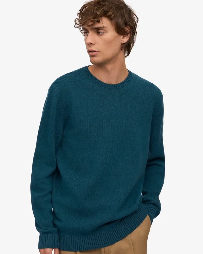 Jersey clásico de lana merina - Verde océano
