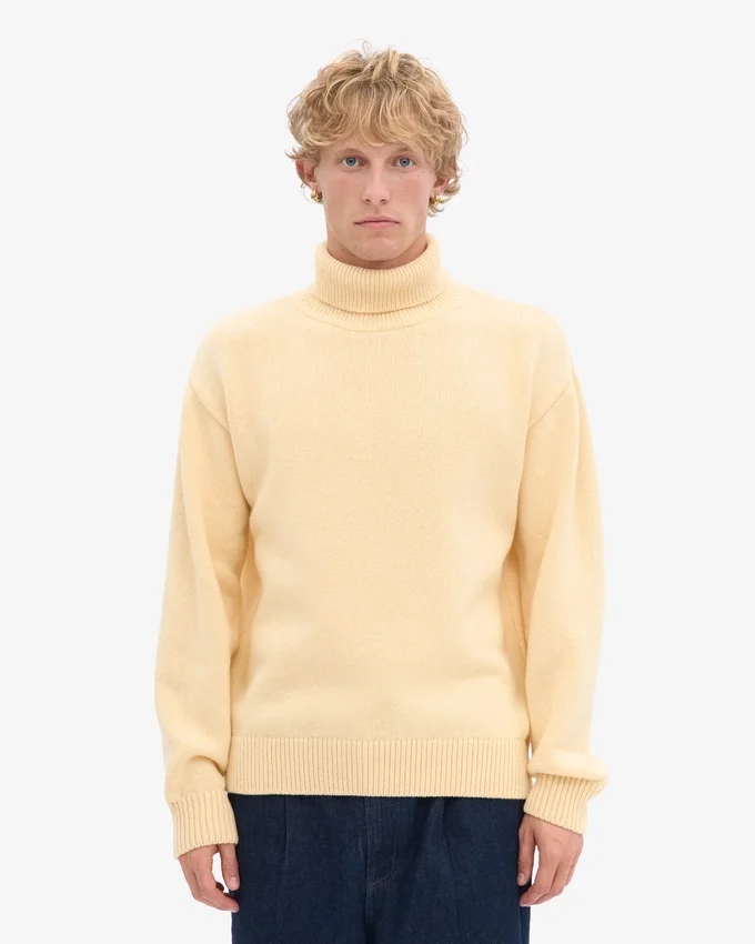 Jersey de cuello alto de lana merina - Amarillo suave