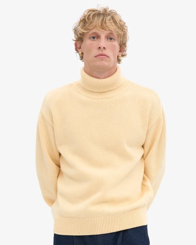 Jersey de cuello alto de lana merina - Amarillo suave