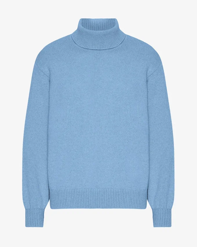 Jersey de cuello alto de lana merina - Azul mar