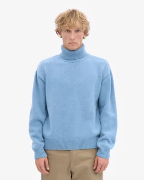 Jersey de cuello alto de lana merina – Azul mar