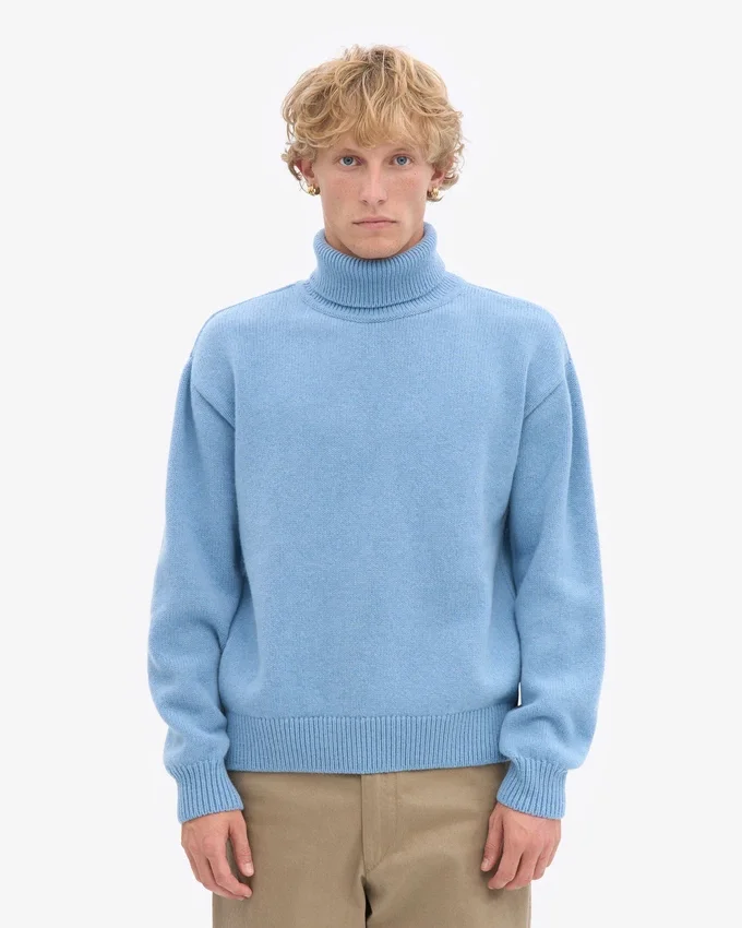 Jersey de cuello alto de lana merina - Azul mar