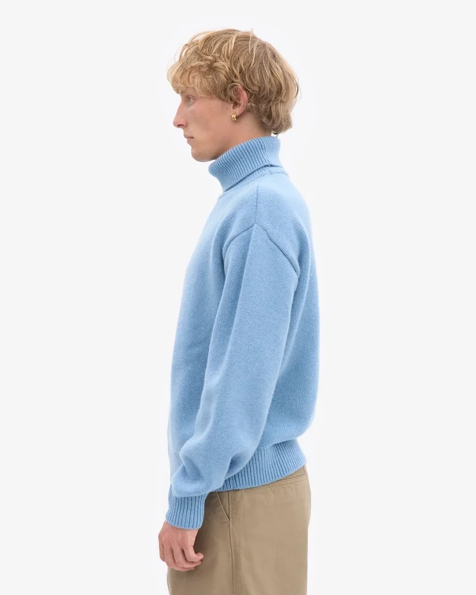 Jersey de cuello alto de lana merina - Azul mar