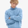 Jersey de cuello alto de lana merina - Azul mar