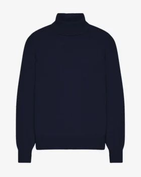 Jersey de cuello alto de lana merina - Azul marino