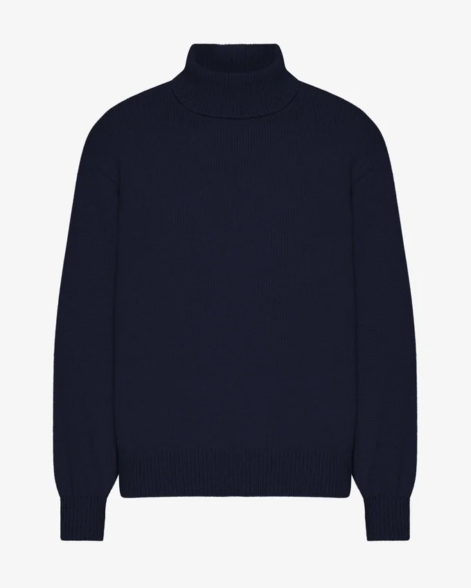 Jersey de cuello alto de lana merina - Azul marino
