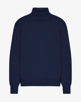 Jersey de cuello alto de lana merina - Azul marino