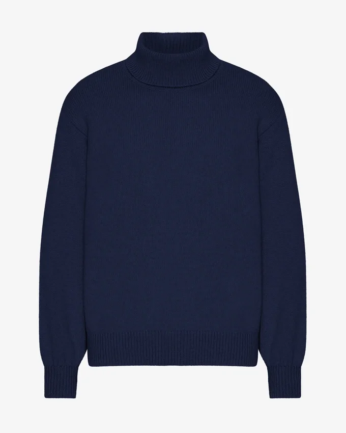 Jersey de cuello alto de lana merina - Azul marino