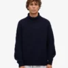 Jersey de cuello alto de lana merina - Azul marino