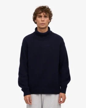 Jersey de cuello alto de lana merina – Azul marino