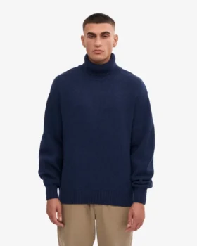 Jersey de cuello alto de lana merina – Azul marino