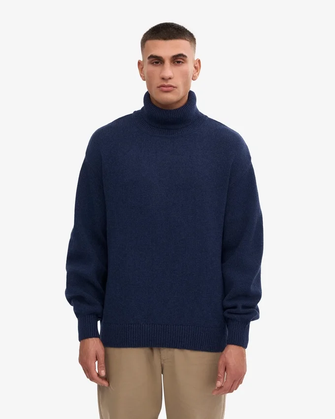 Jersey de cuello alto de lana merina - Azul marino