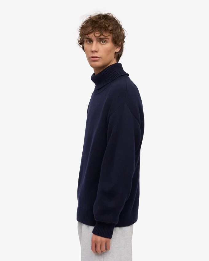 Jersey de cuello alto de lana merina - Azul marino