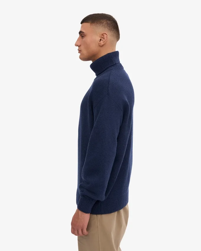 Jersey de cuello alto de lana merina - Azul marino