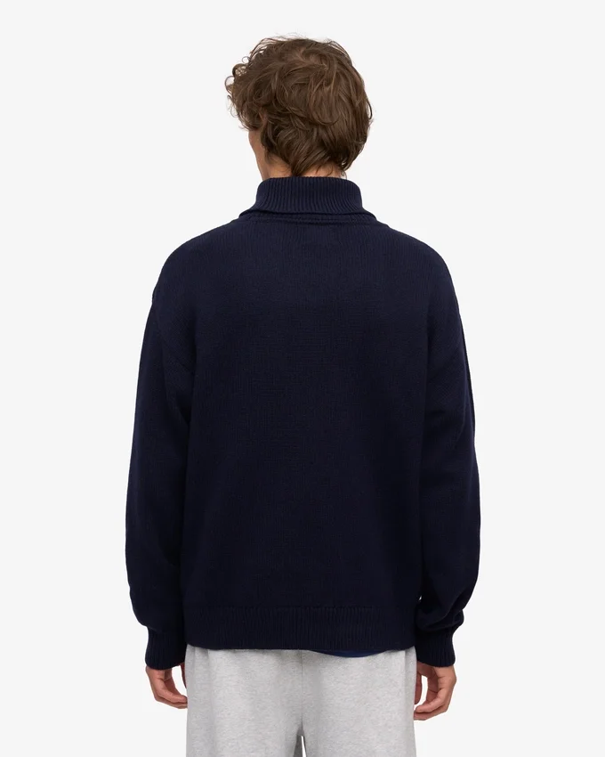 Jersey de cuello alto de lana merina - Azul marino