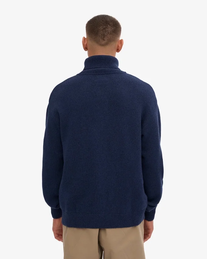 Jersey de cuello alto de lana merina - Azul marino
