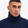Jersey de cuello alto de lana merina - Azul marino