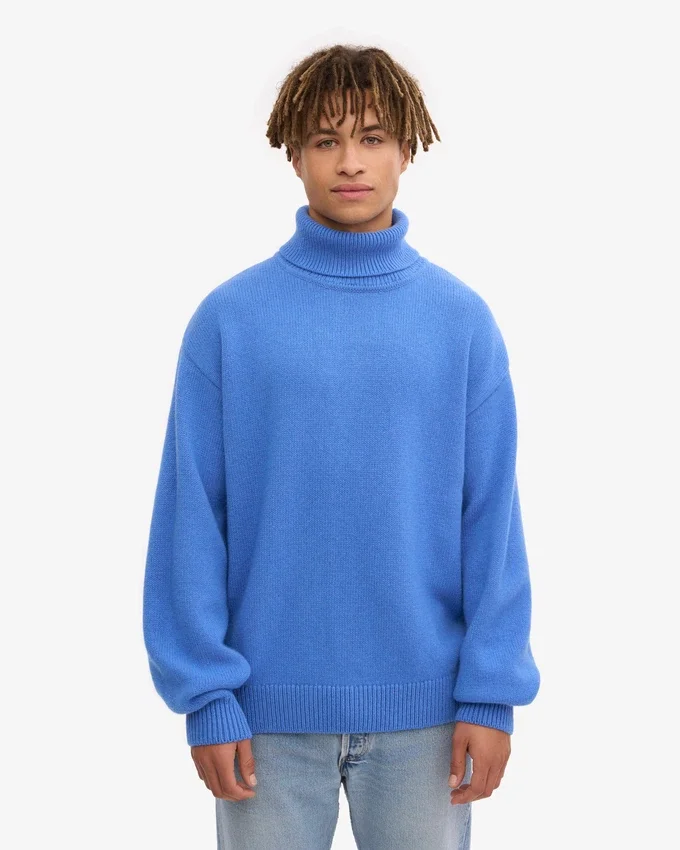 Jersey de cuello alto de lana merina - Azul Pacífico