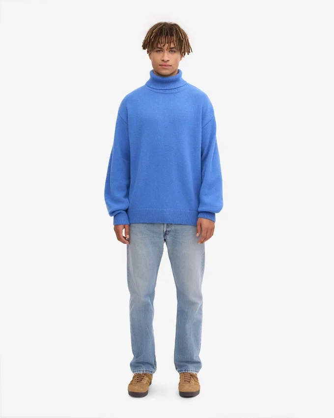 Jersey de cuello alto de lana merina - Azul Pacífico