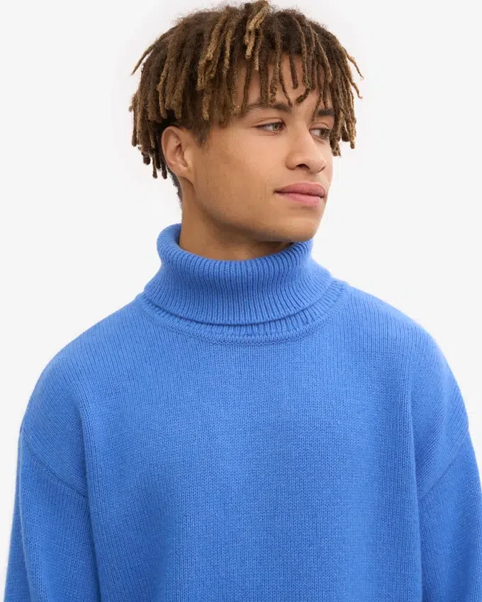 Jersey de cuello alto de lana merina - Azul Pacífico