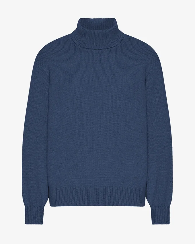 Jersey de cuello alto de lana merina - Azul petróleo