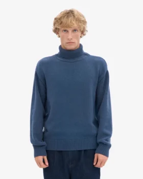 Jersey de cuello alto de lana merina – Azul petróleo