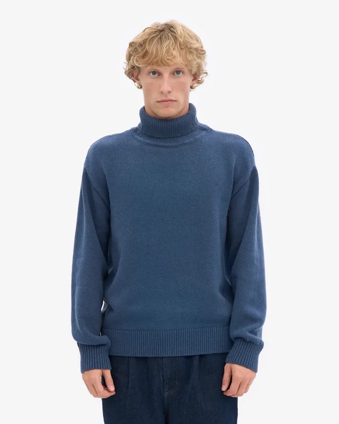 Jersey de cuello alto de lana merina - Azul petróleo
