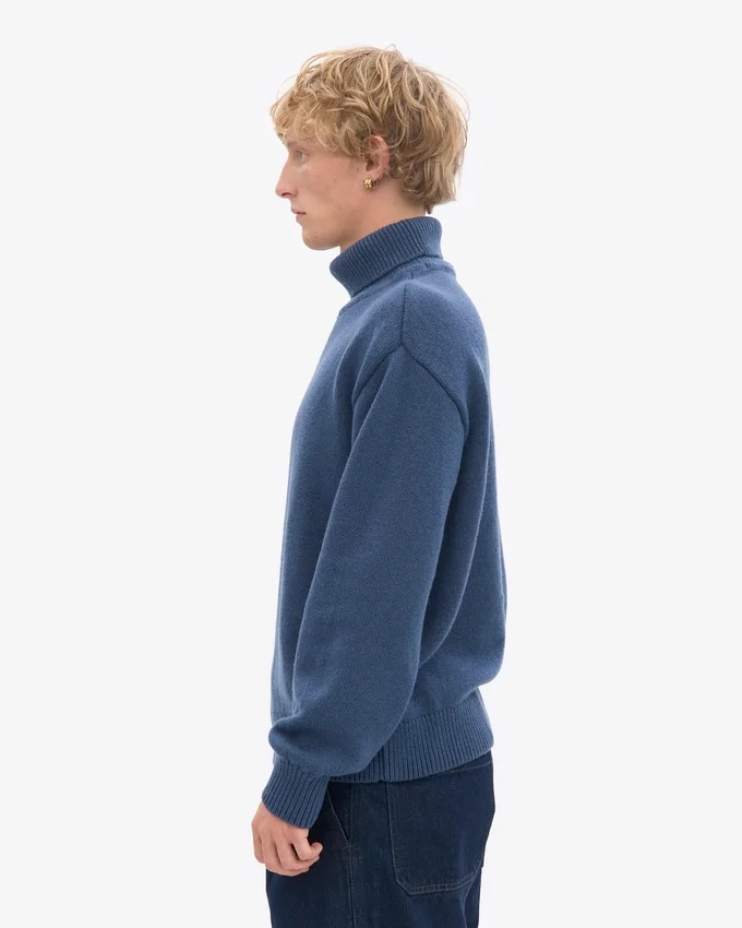 Jersey de cuello alto de lana merina - Azul petróleo