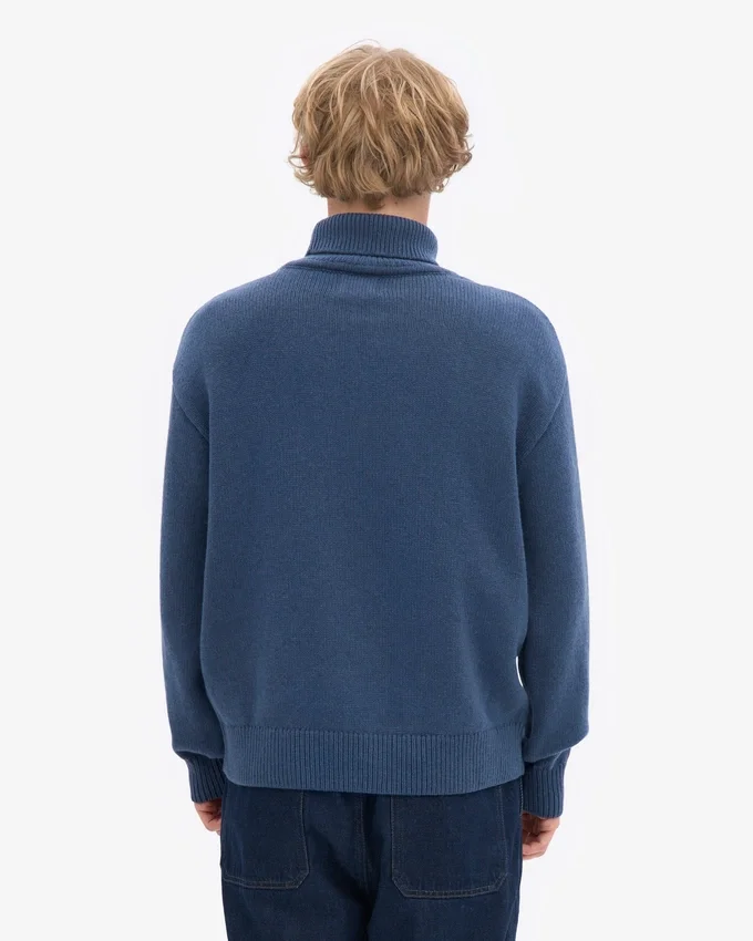 Jersey de cuello alto de lana merina - Azul petróleo