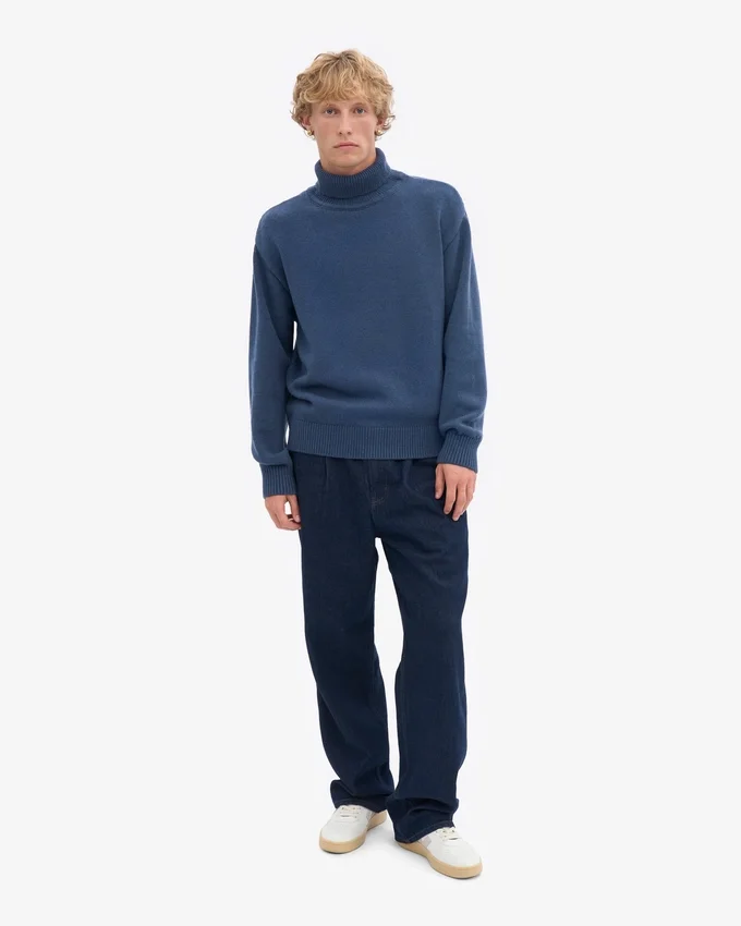 Jersey de cuello alto de lana merina - Azul petróleo