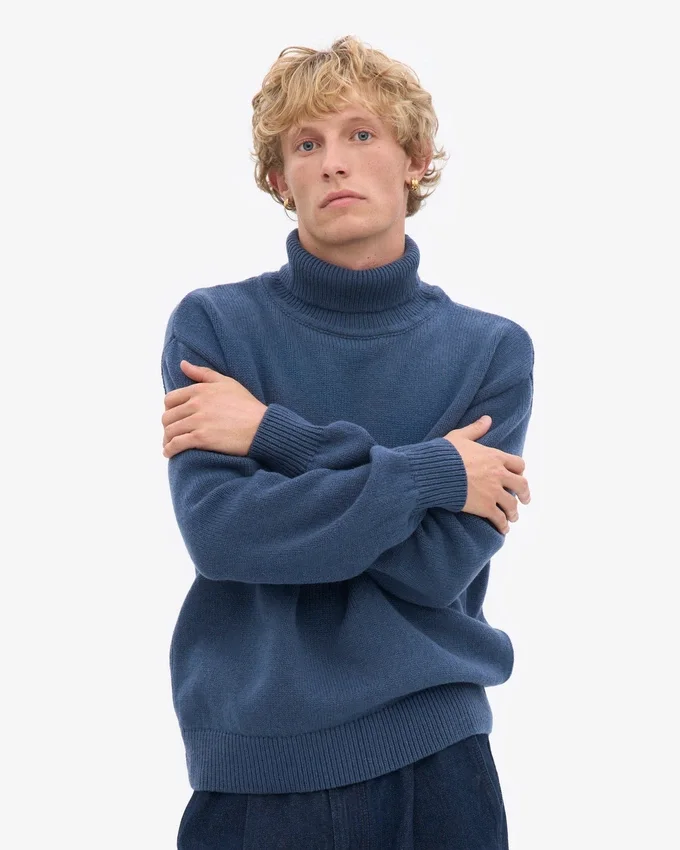 Jersey de cuello alto de lana merina - Azul petróleo