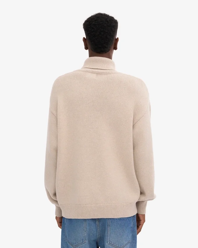 Jersey de cuello alto de lana merina - Blanco marfil