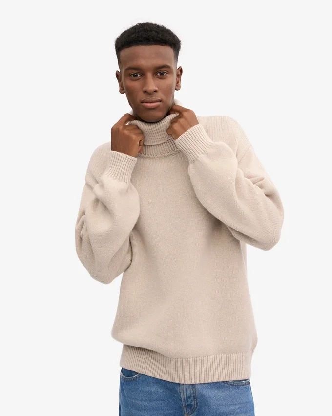 Jersey de cuello alto de lana merina - Blanco marfil
