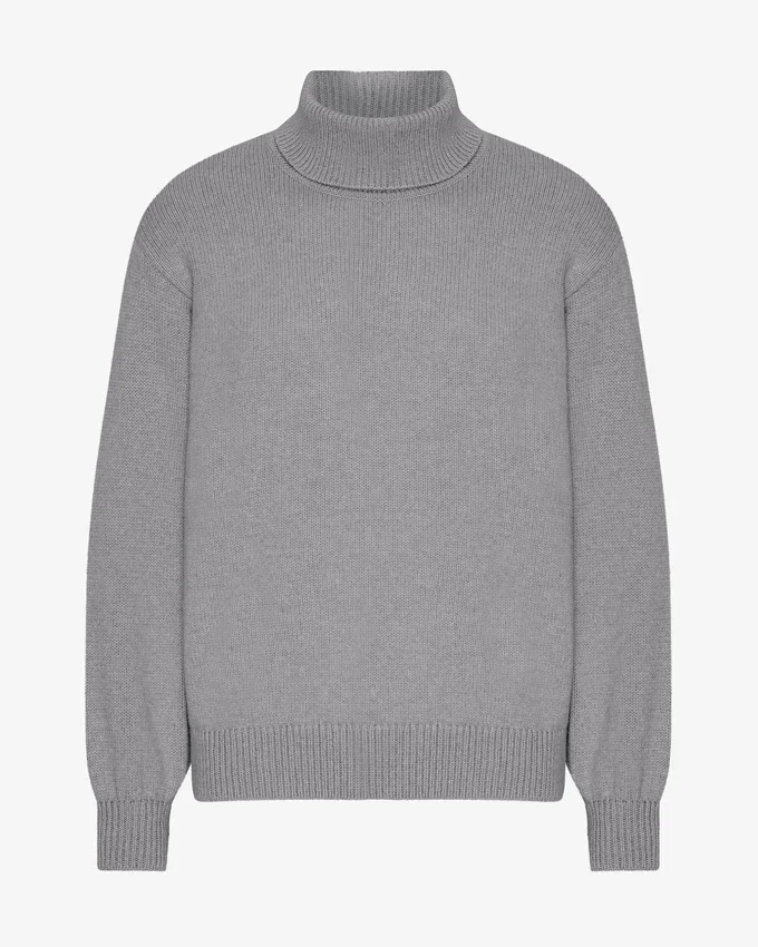Jersey de cuello alto de lana merina - Gris jaspeado