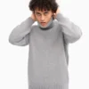 Jersey de cuello alto de lana merina - Gris jaspeado