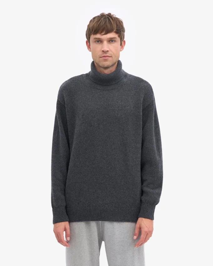 Jersey de cuello alto de lana merina - Gris lava